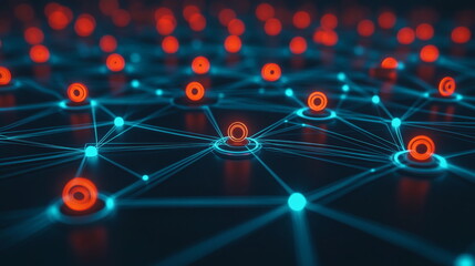 Abstract futuristic blue background with digital technology, network, and data connection in the form of circles on a dark blue gradient color background. Digital abstract design vector illustration. 