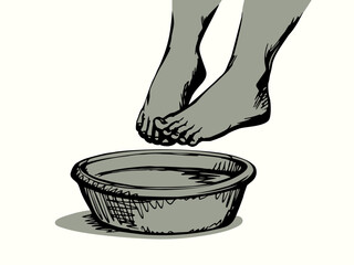 Vector drawing. Feet at the bowl