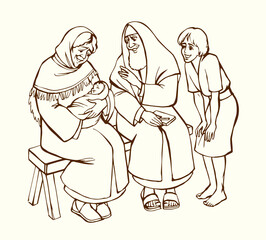 Vector drawing. Mother and father with a baby