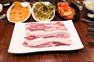 Korean pork barbecue. raw pork belly