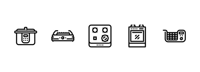 A Collection of Modern Kitchen Cooking Appliances in Line Art Style