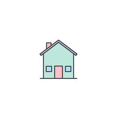 Colorful house icon with chimney, representing home, comfort, and real estate concept