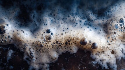 Foam and grease floating in dirty water with chemical residue