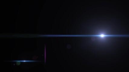 Lens flare on black background. Anamorphic lens effect in blue tone, 4K video. Overlay light effect animation. Abstract circle Digital lens Flare, lens flare, light leaks. - Powered by Adobe