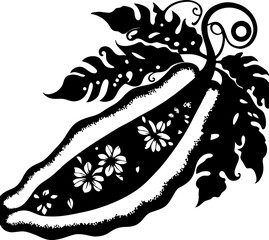 Papaya Solid Black Color Vector Silhouette in Traditional Mexican Folk Art Style