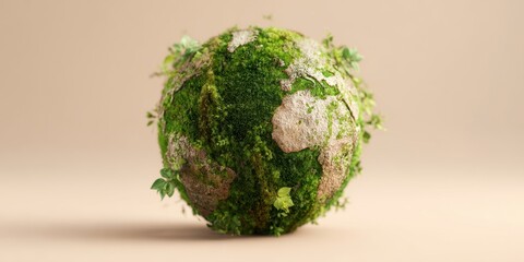 The Earth Globe Covered in Greenery and Moss for Sustainable Living