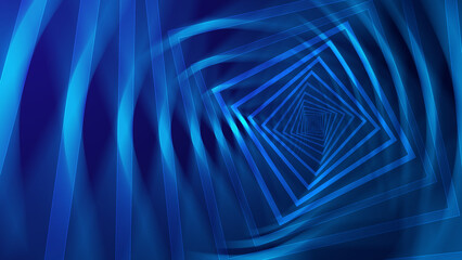 Abstract creative glowing square stripe geometric shape on dark blue background illustration.
