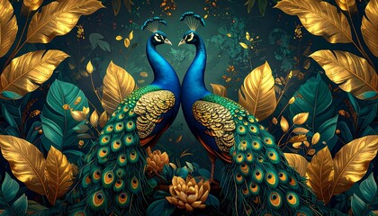 Two Peacocks Facing Each Other