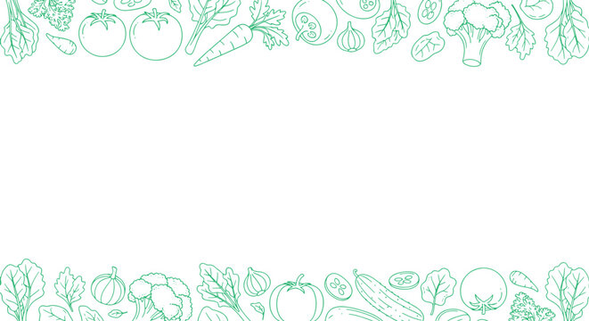 Fresh produce border design for healthy recipes, vector line art