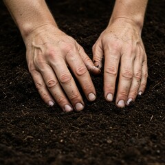 Hands in Dark Brown Soil