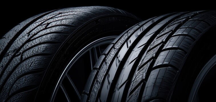 The close-up view of high-performance tires showcasing intricate tread designs.