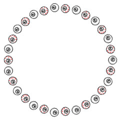 Halloween Pixel Art Round Frame, Creepy Black Eyeball Border, Digital PNG Decoration for Spooky Party