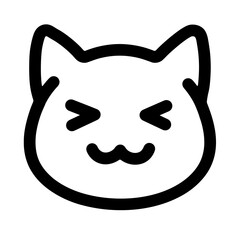 Cute Cartoon Cat Face Kawaii Style Black Outline Illustration
