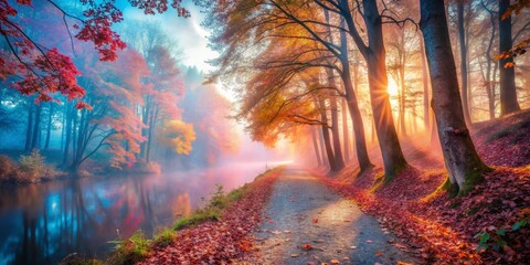 Obraz premium Misty Autumn Forest Landscape