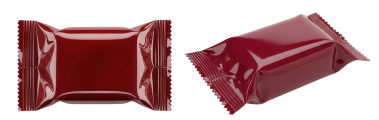 Set of Two Blank Red Candy Bar Wrapper Mockups, Isolated on Transparent Background