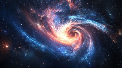 A Cosmic Vortex of Red and Blue Nebulae in a Starry Sky