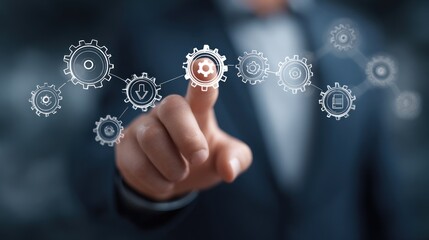 Fototapeta premium Hand interacting with digital gears illustration