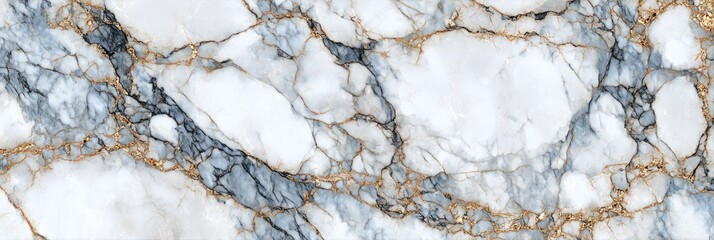 Detailed close-up of white marble with gray and gold veins