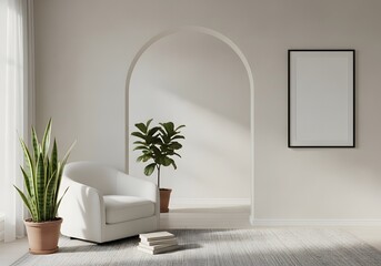 Minimalist Room Interior with Archway and Plants