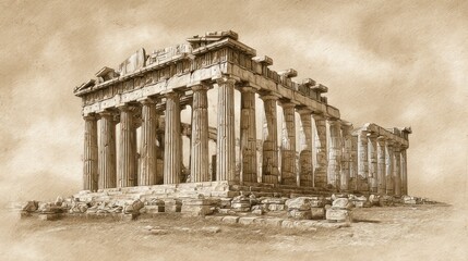 Obraz premium The Parthenon an ancient Greek temple with fluted columns on the Acropolis in Athens