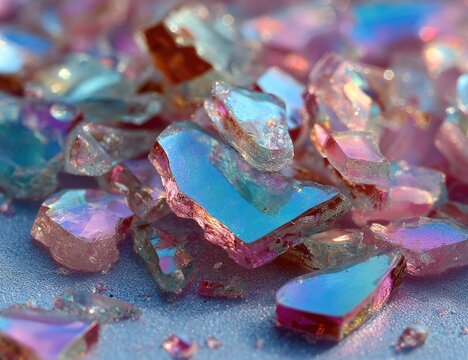 Broken iridescent glass shards