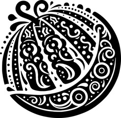 Watermelon Solid Black Color Vector Silhouette in Traditional Mexican Art Style