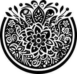 Watermelon Solid Black Color Vector Silhouette in Traditional Mexican Art Style