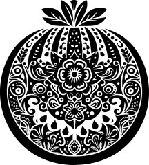 Watermelon Solid Black Color Vector Silhouette in Traditional Mexican Art Style