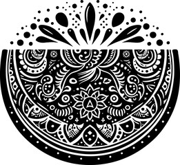 Watermelon Solid Black Color Vector Silhouette in Traditional Mexican Art Style