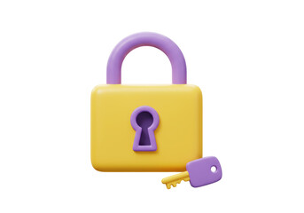 Isolated Stylized 3D Padlock and Key Icon for Security and Privacy