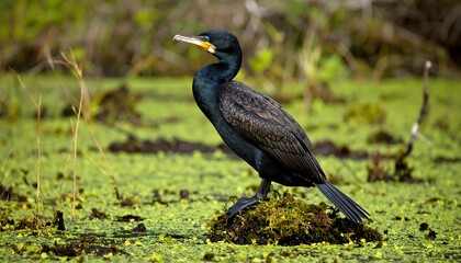 Cormorant perched on marsh