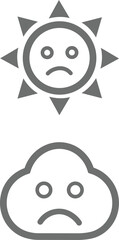 Sad Sun and Cloud Icons Minimal Vector Illustration