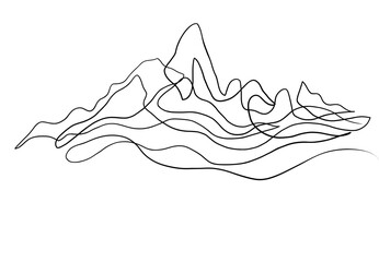 Continuous Line Mountain Range. Minimalist Landscape ,Abstract topographic contour lines depicting mountain peaks and valleys in a stylized sketch transparent background hand draw, © MD MAHBUBUR RAHMAN R