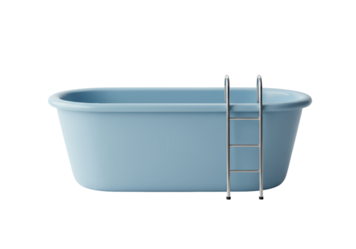 Isolated Surreal Light Blue Bathtub with a Miniature Pool Ladder