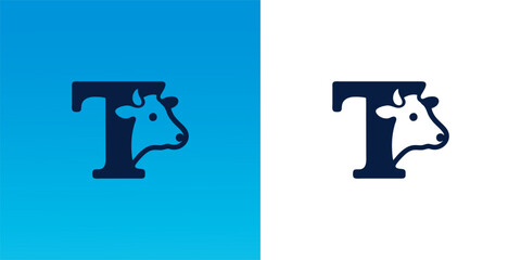 T letter logo combined with cow head logo