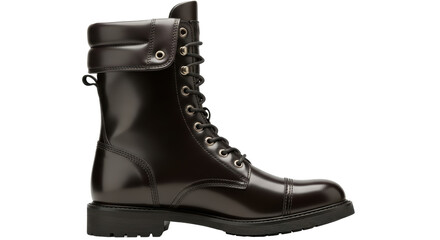 Isolated Brown Leather Combat Boot