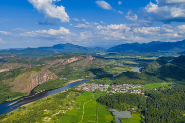 Naklejka premium Danxia landform river natural scenery at sunrise and sunset