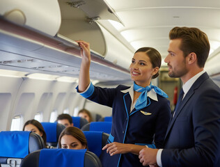 Warm smile from flight attendant makes passengers feel comfortable onboard.