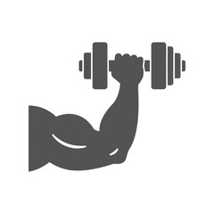Muscular arm lifting dumbbell fitness workout symbol strength training icon gym exercise graphic