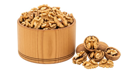Isolated Walnuts in Wooden Bowl