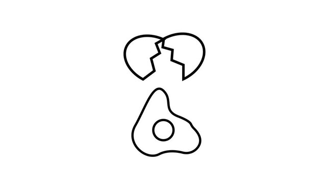 "Animated egg shell breaking open with yolk forming below, minimal cooking icon design representing breakfast, nutrition, protein, kitchen and food"