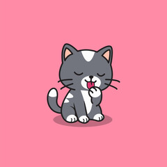Cute Cat Licking Hand Cartoon Vector Illustration