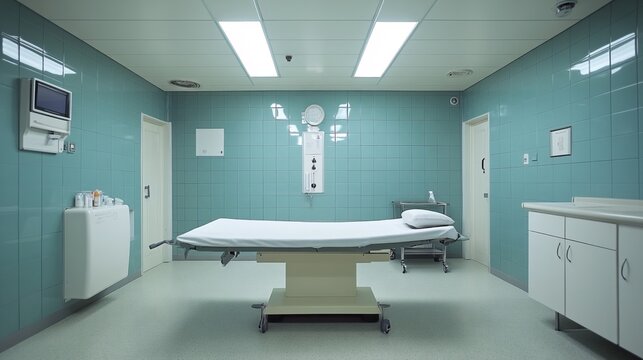 Sterile hospital examination room with medical equipment