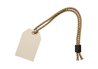 Isolated Blank Beige Price Tag with a Natural Rope String