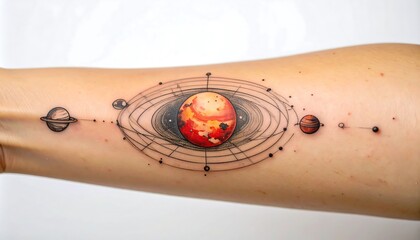 Detailed forearm tattoo of solar system