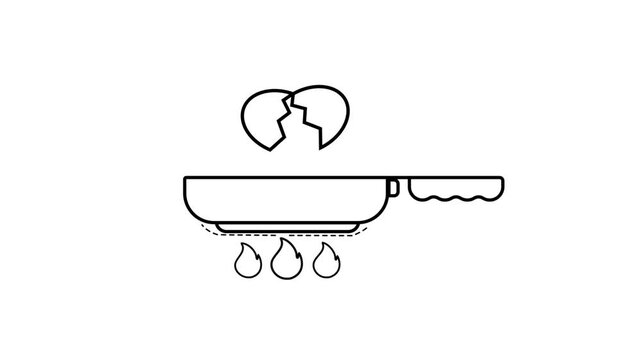 "Animated egg breaking into frying pan with sizzling fry, minimal cooking icon design symbolizing breakfast preparation, kitchen, meal, and food"