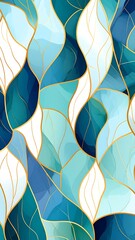 Abstract, textured pattern of flowing lines and shapes in teal, blue, and white