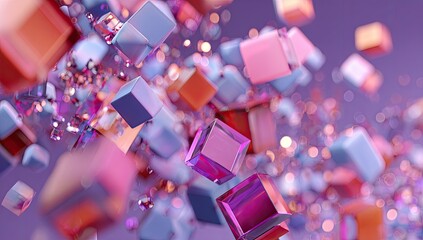 Abstract 3D illustration of colorful cubes in motion