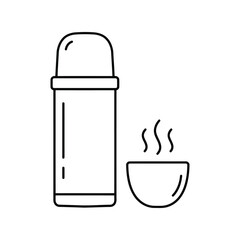 Thermos flask and cup line art hot beverage container insulated drink bottle icon