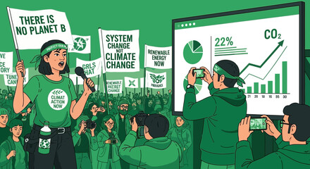 Depiction of fervent environmental advocates championing climate action at a march